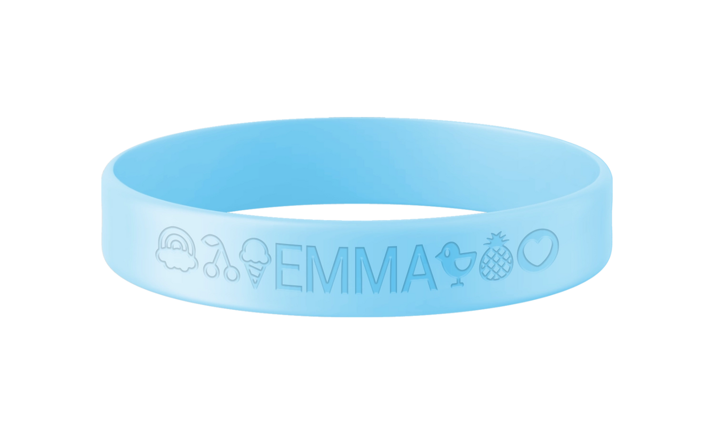 Lichtblauwe SOS armband kind met naam en telefoonnummer
