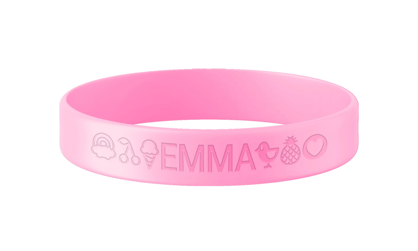 Lichtroze SOS armband kind met naam en telefoonnummer