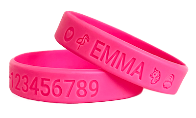 Roze SOS armband kind siliconen met naam en gravure
